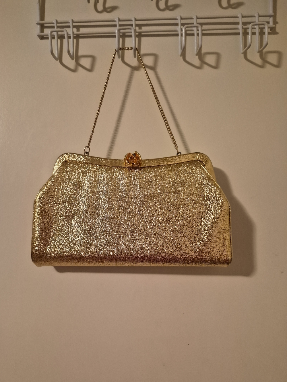 Gold Metallic Evening Clutch with Chain Strap